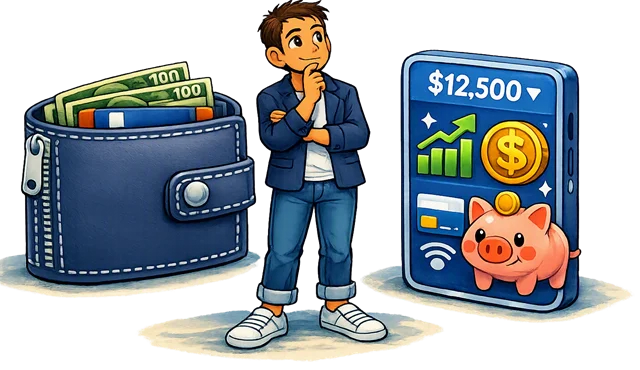 An investor weighing his wallet against his investments