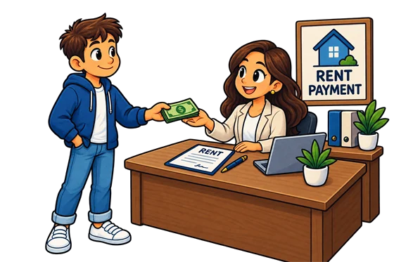 A tenant handing the monthly rent to the landlord